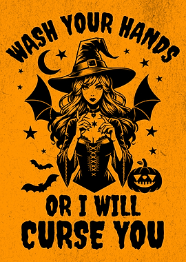 Wash Your Hands Halloween Witch Funny Bathroom Poster