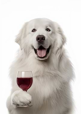 Great Pyrenees dog with Wine Glass