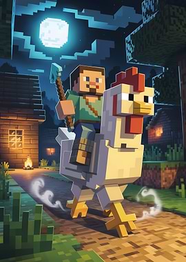 Minecraft Steve riding a chicken