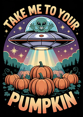 Alien Abduction Pumpkin Patch Cartoon