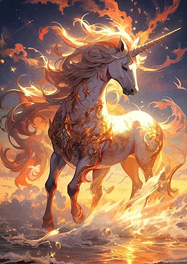 Golden Unicorn in a Fantasy Landscape