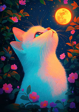 Cat gazing the moon