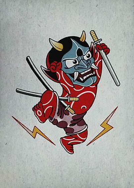 Japanese Oni with Swords Illustration