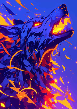 Abstract Wolf Howling Digital Art