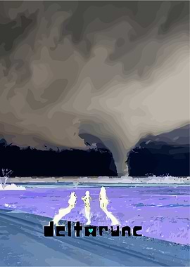 Deltarune characters facing a tornado