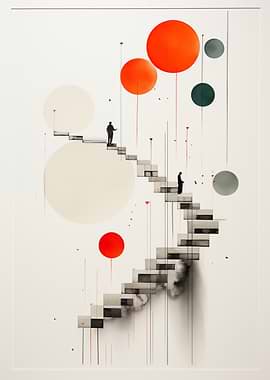 Abstract Stairway with Figures and Spheres