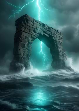 Stormy Sea Arch with Lightning