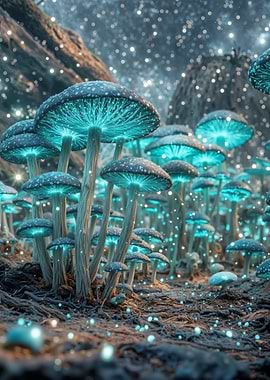 Glowing Mushrooms in a Magical Forest