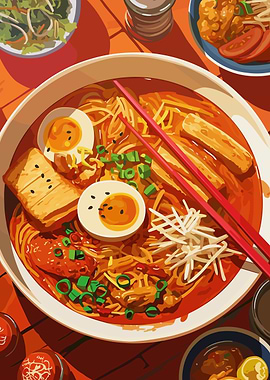 Delicious Ramen Bowl Illustration