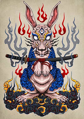 Mystical Rabbit Warrior with Katana