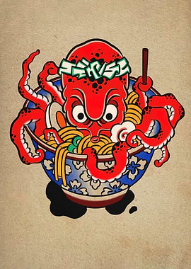 Octopus Chef with Ramen Bowl
