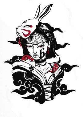 Anime Girl with Rabbit Mask Illustration