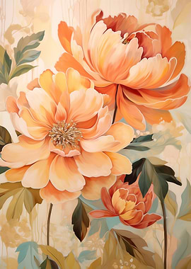 Floral Art Orange Peonies