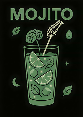Halloween Mojito Cocktail Brain and Skeleton Hand