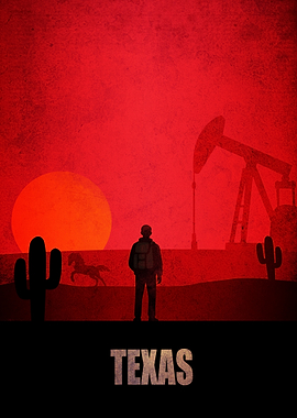 Texas Landscape with Silhouette and Oil Pump