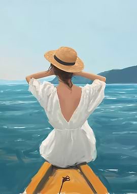 Woman in Hat on Boat