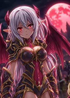 Anime Succubus with Red Moon