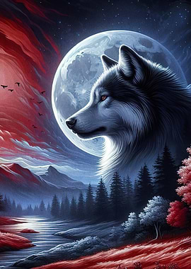 Wolf and Moon Landscape
