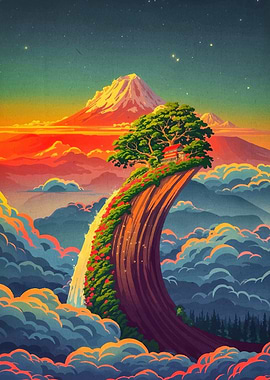 Mountain Landscape Waterfall House