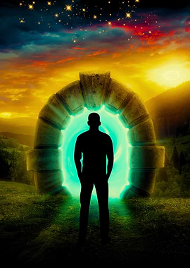 Silhouette at Portal with Starry Sky