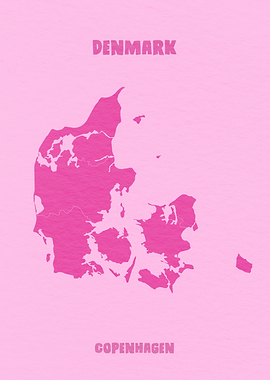 Pink Map of Denmark and Copenhagen