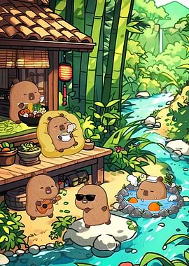 Capybara Relaxation in Nature