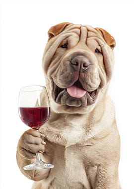 Shar-Pei dog with wine glass
