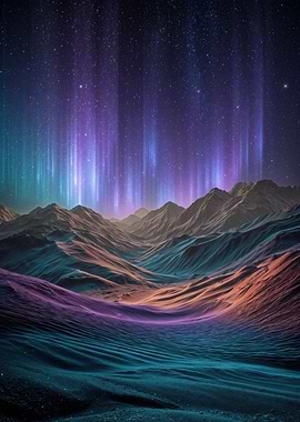 Aurora Borealis over Mountainous Landscape