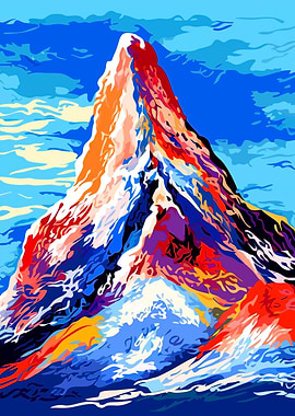 Colorful Mountain Peak Digital Art