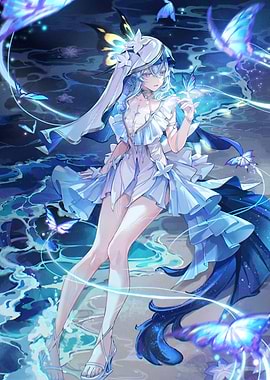 Girl with Butterflies in Water