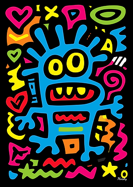 Blue Alien Monster Funky Neon Pop Art