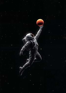 Astronaut Dunking Mars in Space