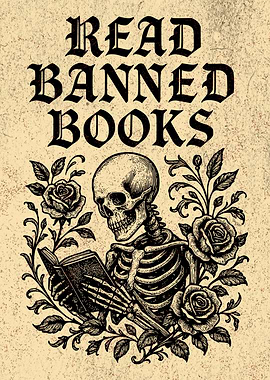 Read Banned Books Vintage Skeleton Art