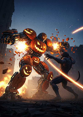 Halloween Robot vs Monster in Ruins