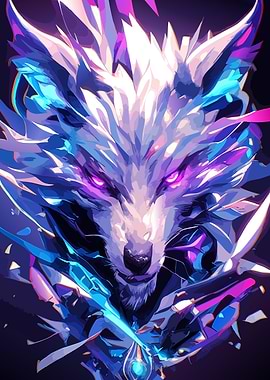 Abstract Wolf Portrait with Neon Accents