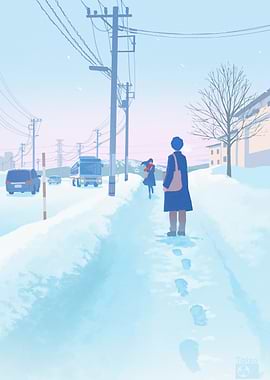 Winter Road Scene with Figures