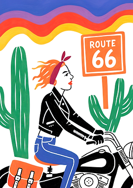 Route 66 Motorcycle Ride Illustration
