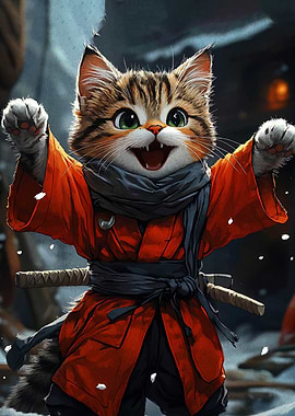 Cartoon Cat Samurai Warrior