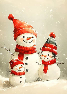Snowman Family Winter Scene