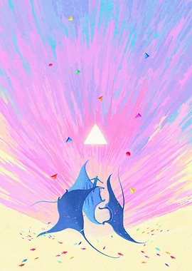 Manta Rays and Colorful Sky