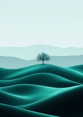 Minimalist Tree on Hills Landscape