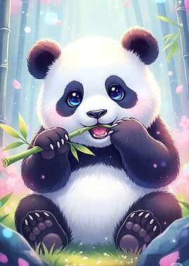 Cute Panda Eating Bamboo