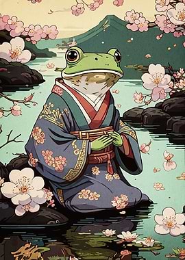 Frog Kimono Cherry Blossoms
