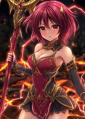 Anime Girl with Staff in Fantasy Setting