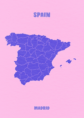 Spain Map in Blue and Pink