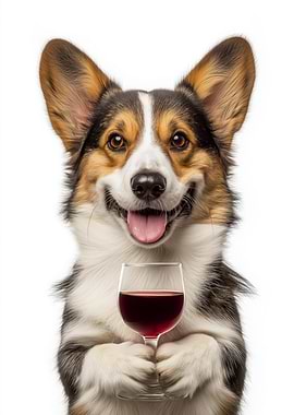 Cardigan Welsh Corgi with Wine Glass