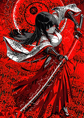 Red Anime Warrior with Katana