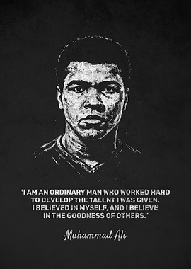 Muhammad Ali Portrait with Work Hard Quote
