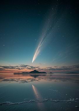 Comet over water landscape reflection
