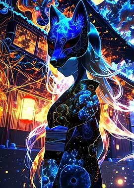 Fox Mask Girl in Kimono